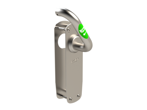 STEP Exit in brushed stainless steel, for righthanded doors. Emergency exit with the use of the interior evacuation handle on the cylinder position. Room for cylinder on the exterior side. STEP Exit in brushed stainless steel, for righthanded doors. Emergency exit with the use of the interior evacuation handle on the cylinder position. Room for cylinder on the exterior side.